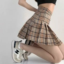 Unzzy Plaid Pleated Skirt KF9577 HOT SALE