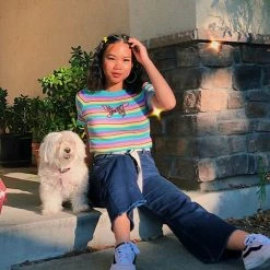 Unzzy HOT SALE Rainbow Short Knit T-shirt KF50148