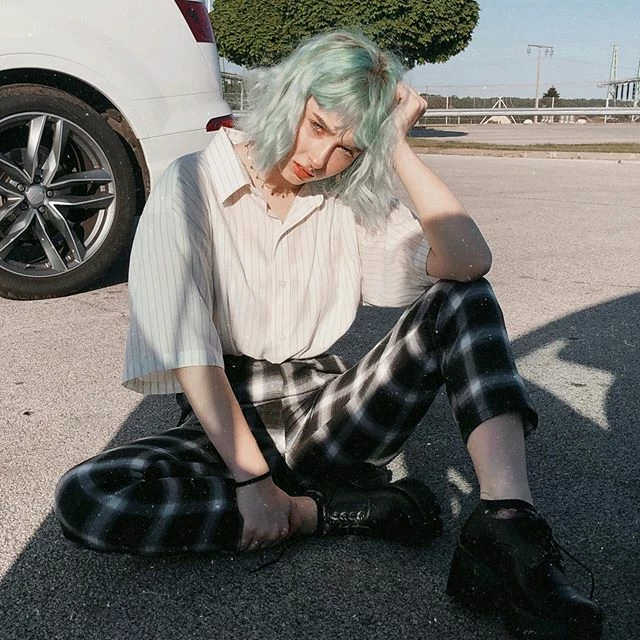 Unzzy Korean Lattice Wide Leg Pants KF50114 5 Unzzy Korean Lattice Wide Leg Pants KF50114