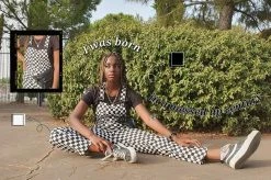 Unzzy Black And White Plaid Strap Jumpsuit KF80074 HOT SALE