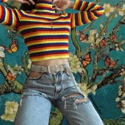 Unzzy HOT SALE Rainbow Knit Sweater KF90372