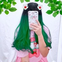 Unzzy HOT SALE Green Long Roll Wig KF90448