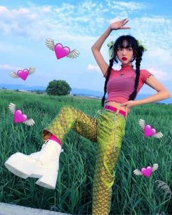 Unzzy HOT SALE Chain Green Pants KF90549