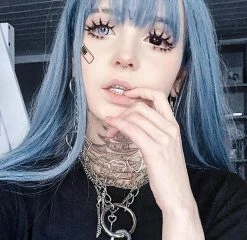 Unzzy HOT SALE BLUE GRAY LONG STRAIGHT FLUFFY WIG KF40472