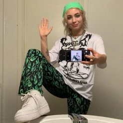 Unzzy HOT SALE Green Flame Pants KF9180 19 Unzzy HOT SALE Green Flame Pants KF9180