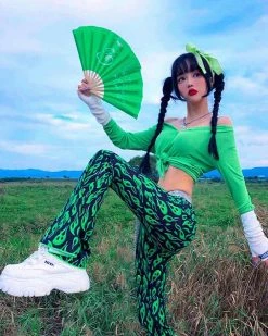 Unzzy HOT SALE Green Flame Pants KF9180 27 Unzzy HOT SALE Green Flame Pants KF9180