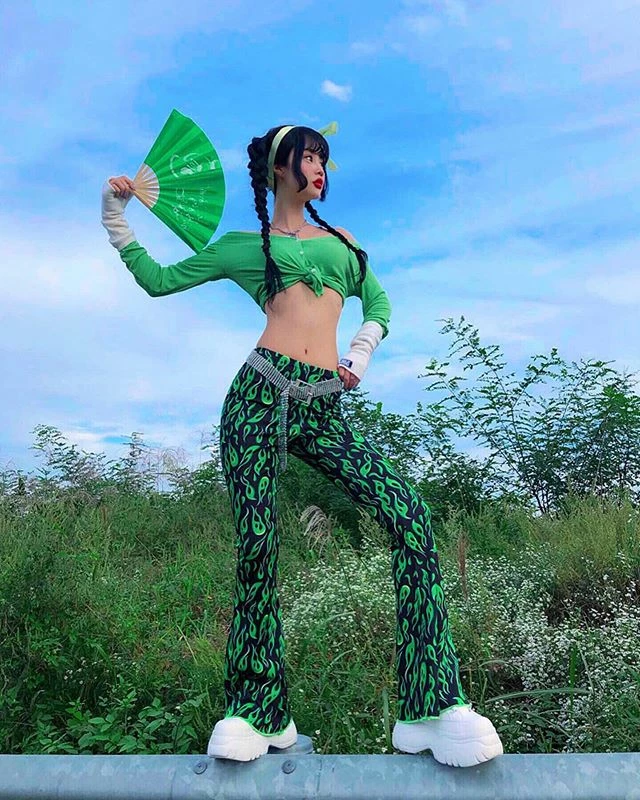 Unzzy HOT SALE Green Flame Pants KF9180 2 Unzzy HOT SALE Green Flame Pants KF9180