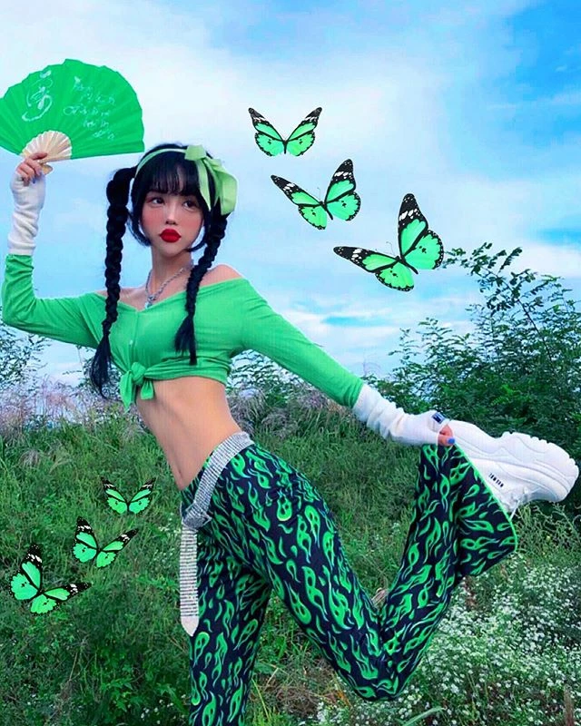 Unzzy HOT SALE Green Flame Pants KF9180 10 Unzzy HOT SALE Green Flame Pants KF9180