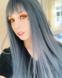 Unzzy HOT SALE BLUE GRAY LONG STRAIGHT FLUFFY WIG KF40472