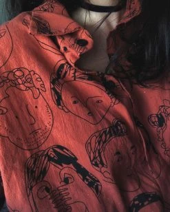 Unzzy Tops Vintage Comic Full Print Shirt KF2205