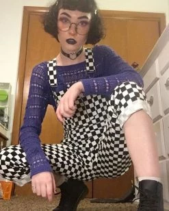 Unzzy Black And White Plaid Strap Jumpsuit KF80074 HOT SALE