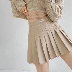 Unzzy Khaki High Waist Pleated Skirt KF90610 7 Unzzy Khaki High Waist Pleated Skirt KF90610