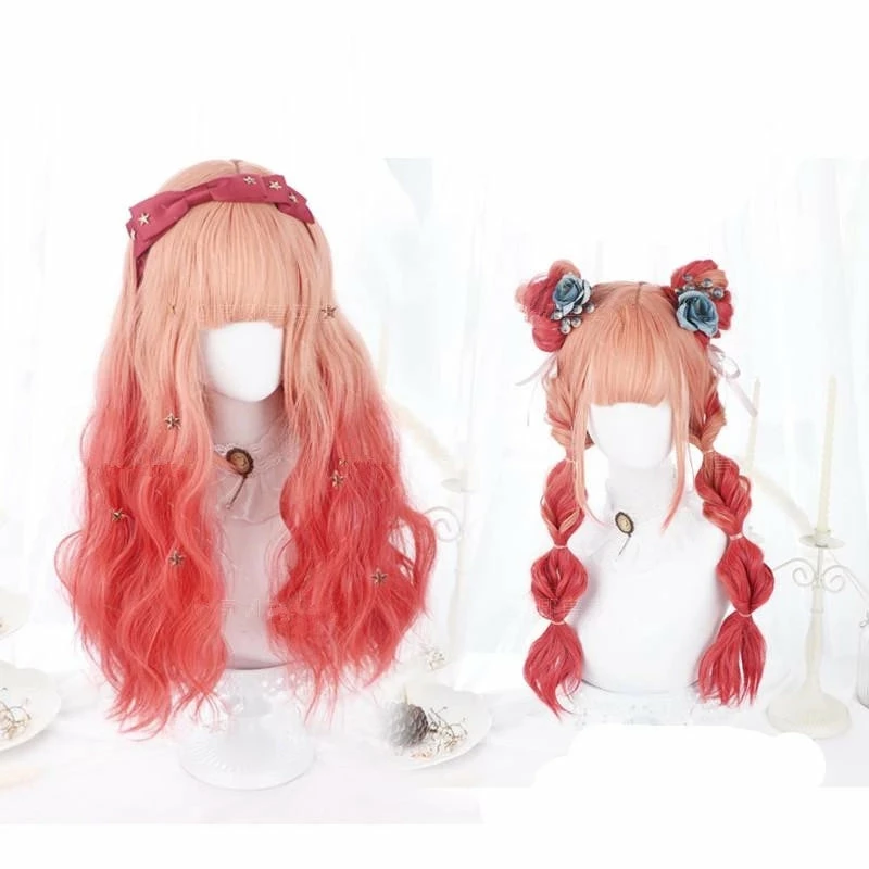 Unzzy HOT SALE PINK RED GRADIENT WIG KF20359 2 Unzzy HOT SALE PINK RED GRADIENT WIG KF20359