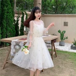 Unzzy HOT SALE Star Embroidered Mesh Slip Dress KF90794