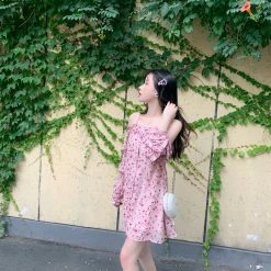 Unzzy HOT SALE Pink Chiffon Suspender Dress KF2357