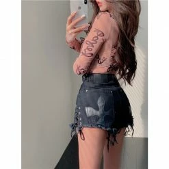 Unzzy HOT SALE Black Wide Leg Denim Shorts KF82740
