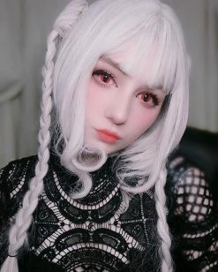 Unzzy HOT SALE White Long Roll Wig KF90768
