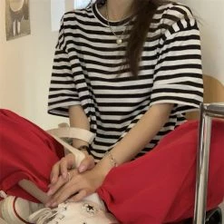 Unzzy Vintage Striped Short Sleeves KF30270 HOT SALE