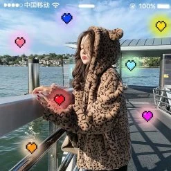 Unzzy Plush Warm Leopard Coat KF90052 HOT SALE