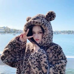 Unzzy Plush Warm Leopard Coat KF90052 HOT SALE