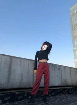 Unzzy HOT SALE Red Plaid Pants KF9515