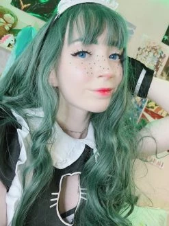 Unzzy HOT SALE Dark Green Long Roll Wig KF9494 19 Unzzy HOT SALE Dark Green Long Roll Wig KF9494