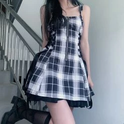 Unzzy Plaid Pleated Dress KF82094