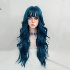 Unzzy HOT SALE Blue Green Long Curly Wig KF82138