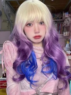 Unzzy HOT SALE White Blue Purple Gradient Wig KF82488