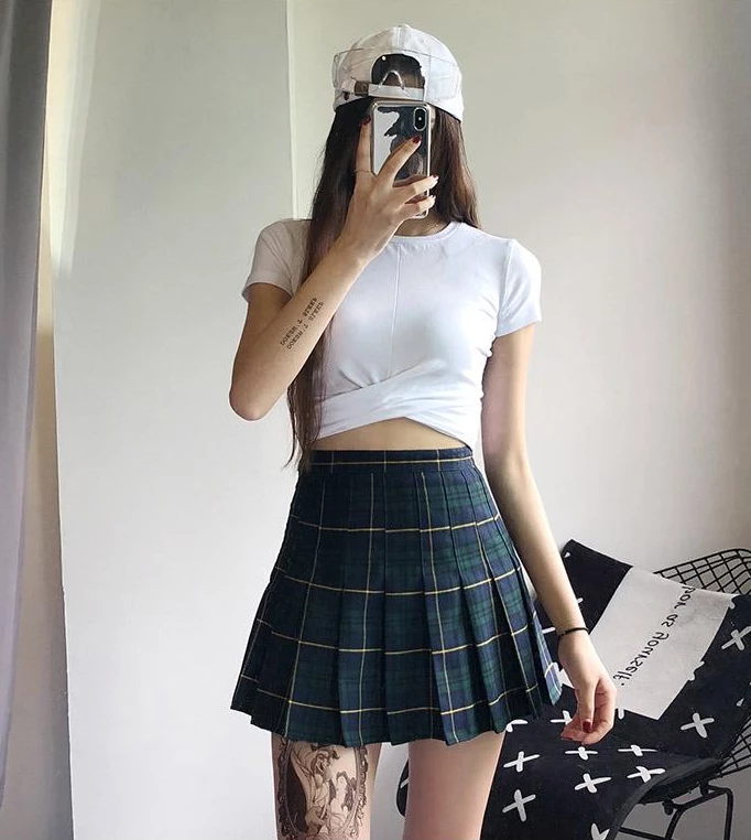 Unzzy High Waist Plaid Skirt KF23732 HOT SALE 3 Unzzy High Waist Plaid Skirt KF23732 HOT SALE