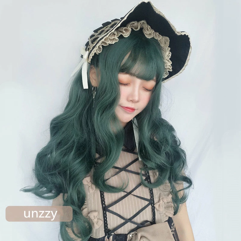 Unzzy HOT SALE Dark Green Long Roll Wig KF9494 6 Unzzy HOT SALE Dark Green Long Roll Wig KF9494