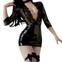 Unzzy HOT SALE Lace Leather Uniform KF81963