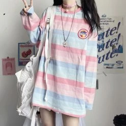 Unzzy Harajuku Striped T-shirt KF81612 HOT SALE