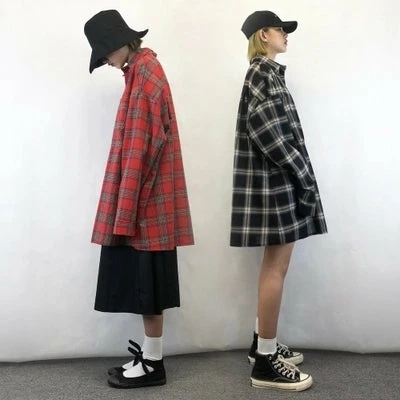 Unzzy HOT SALE Harajuku Plaid Long Sleeve Shirt KF2388 1 Unzzy HOT SALE Harajuku Plaid Long Sleeve Shirt KF2388