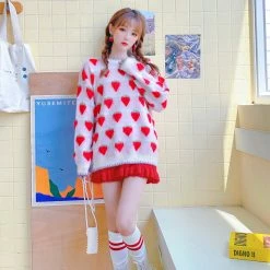 Unzzy Strawberry Sweater + Red Skirt KF25034 HOT SALE