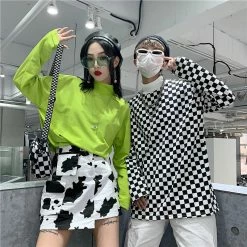 Unzzy Ulzzang Green Plaid T-Shirt KF90173