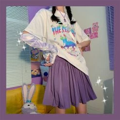Unzzy HOT SALE Purple High Waist Pleated Skirt KF90338