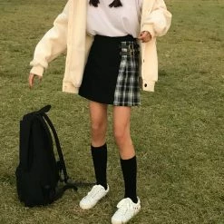 Unzzy Black Plaid Skirt KF90335