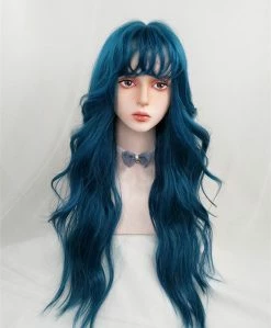 Unzzy HOT SALE Blue Green Long Curly Wig KF82138