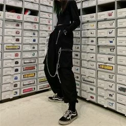 Unzzy HOT SALE Black Chain Pants KF90801 10 Unzzy HOT SALE Black Chain Pants KF90801