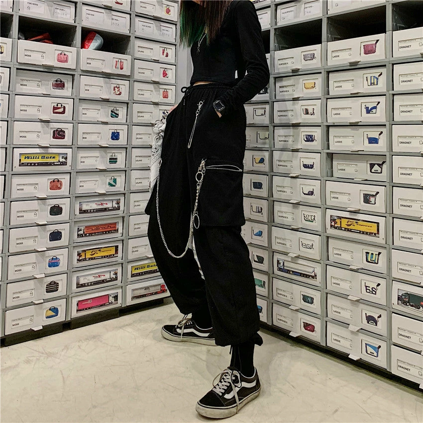 Unzzy HOT SALE Black Chain Pants KF90801 5 Unzzy HOT SALE Black Chain Pants KF90801