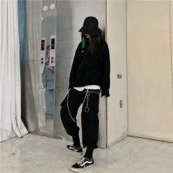 Unzzy HOT SALE Black Chain Pants KF90801 8 Unzzy HOT SALE Black Chain Pants KF90801