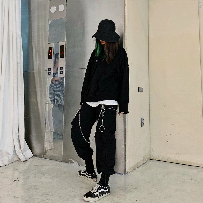 Unzzy HOT SALE Black Chain Pants KF90801 3 Unzzy HOT SALE Black Chain Pants KF90801