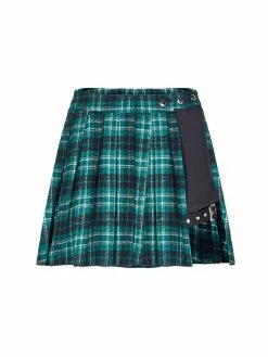 Unzzy Fake Two-piece Plaid High Waist Skirt KF25067 HOT SALE