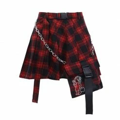 Unzzy HOT SALE Red Plaid Pleated Skirt KF9557 9 Unzzy HOT SALE Red Plaid Pleated Skirt KF9557
