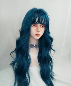 Unzzy HOT SALE Blue Green Long Curly Wig KF82138