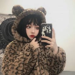 Unzzy Plush Leopard Coat KF9544 HOT SALE