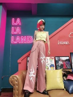 Unzzy Ulzzang Pink Pants KF9525 9 Unzzy Ulzzang Pink Pants KF9525