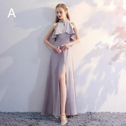 Unzzy HOT SALE Gray Temperament Gown Dress KF80080