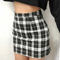 Unzzy HOT SALE Black And White Plaid Skirt KF90337